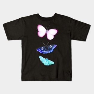 Butterflies and Moths Pattern - Black Kids T-Shirt